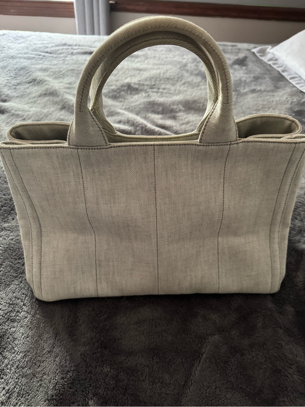 Prada Crystal-Studded Beige/Grey Canvas Tote - Picture 3 of 7